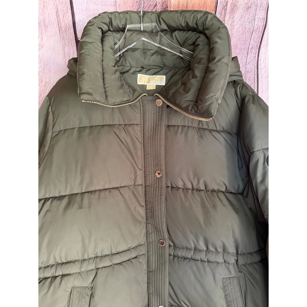 Michael Kors Jacket Hooded Puffer Water Resistant Olive Green Coat Hood XXL NWOT